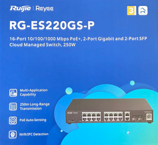 Ruijie RG-ES220GS-P 16 Port POE+, 2 port Gigabit +2Port SFP Cloud managed switch